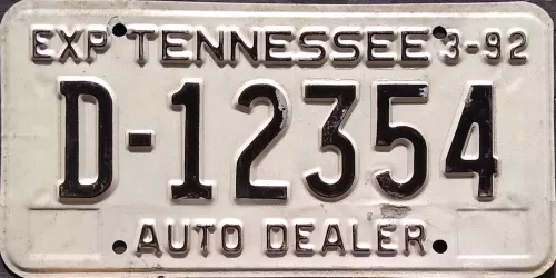 TENNESSEE 1992 AUTO DEALER LICENSE PLATE
