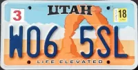 UTAH 2018 LIFE ELEVATED ARCH LICENSE PLATE