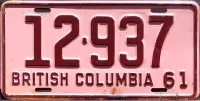 BRITISH COLUMBIA 1961 LICENSE PLATE