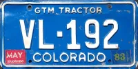 COLORADO 1983 GTM TRACTOR LICENSE PLATE