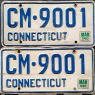 CONNECTICUT 1980 COMBINATION LICENSE PLATE PAIR