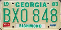 GEORGIA 1985 LICENSE PLATE