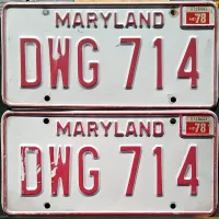 MARYLAND 1978 LICENSE PLATE PAIR