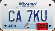 MISSOURI 2012 MOTORCYCLE LICENSE PLATE