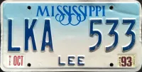 MISSISSIPPI 1993 LICENSE PLATE