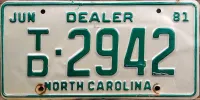 NORTH CAROLINA 1981 TRAILER DEALER LICENSE PLATE
