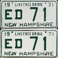 NEW HAMPSHIRE 1971 LICENSE PLATE PAIR