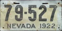 NEVADA 1922 LICENSE PLATE