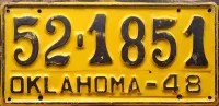 OKLAHOMA 1948 LICENSE PLATE 