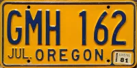 OREGON 1981 LICENSE PLATE
