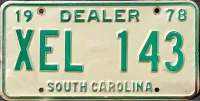 SOUTH CAROLINA 1978 DEALER LICENSE PLATE