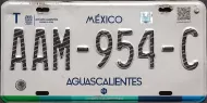 AGUASCALIENTES, MEXICO 2017 LICENSE PLATE