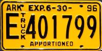 ARKANSAS 1996 APPORTIONED TRUCK LICENSE PLATE