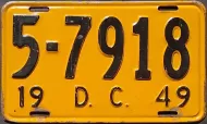 DISTRICT OF COLUMBIA 1949 LICENSE PLATE