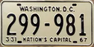 DISTRICT OF COLUMBIA 1967 LICENSE PLATE