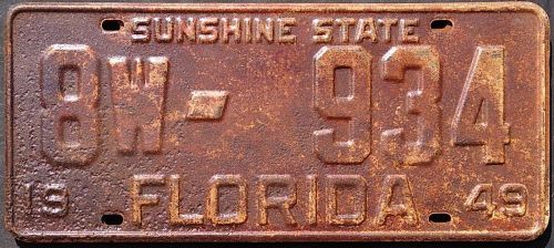 FLORIDA 1949 LICENSE PLATE 