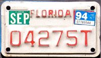 FLORIDA 1994 MOTORCYCLE LICENSE PLATE