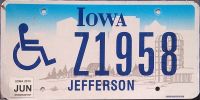 IOWA 2010 DISABLED LICENSE PLATE