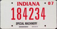 INDIANA 2007 SPECIAL MACHINERY LICENSE PLATE - A