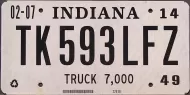 INDIANA 2014 TRUCK LICENSE PLATE