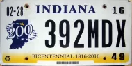 INDIANA 2016 LICENSE PLATE