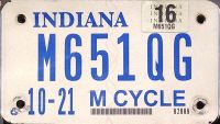 INDIANA 2016 MOTORCYCLE LICENSE PLATE
