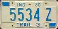 INDIANA 1980 TRAILER LICENSE PLATE