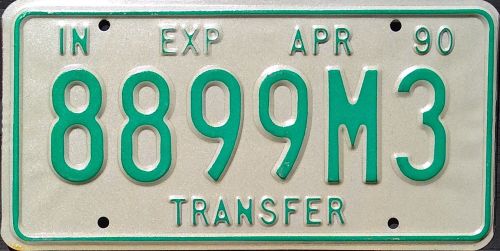 INDIANA 1990 TRANSFER LICENSE PLATE