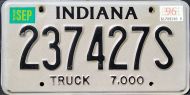INDIANA 1996 TRUCK LICENSE PLATE