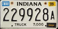 INDIANA 1998 TRUCK LICENSE PLATE