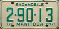 MANITOBA 1973 SNOWMOBILE LICENSE PLATE