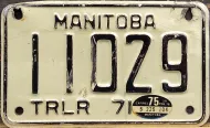 MANITOBA 1975 TRAILER LICENSE PLATE