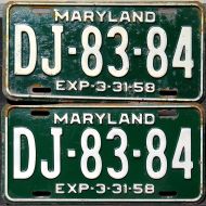 MARYLAND 1958 LICENSE PLATE PAIR