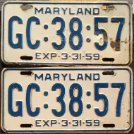 MARYLAND 1959 LICENSE PLATE PAIR