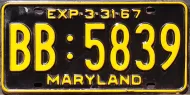 MARYLAND 1967 LICENSE PLATE