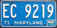 MARYLAND 1975 LICENSE PLATE
