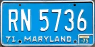 MARYLAND 1975 LICENSE PLATE - TYPE 2