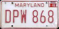 MARYLAND 1980 LICENSE PLATE - A