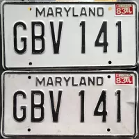 MARYLAND 1983 LICENSE PLATE PAIR