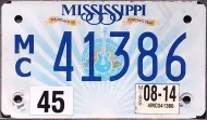 MISSISSIPPI 2014 MOTORCYCLE LICENSE PLATE