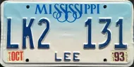 MISSISSIPPI 1993 TRUCK LICENSE PLATE - B