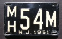 NEW JERSEY 1951 LICENSE PLATE
