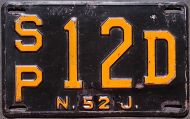 NEW JERSEY 1952 LICENSE PLATE