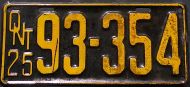 ONTARIO 1925 LICENSE PLATE