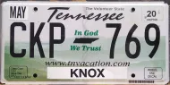 TENNESSEE 2020 IN GOD WE TRUST LICENSE PLATE