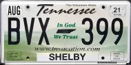 TENNESSEE 2021 IN GOD WE TRUST LICENSE PLATE - B