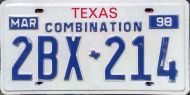 TEXAS 1998 COMBINATION TRUCK LICENSE PLATE