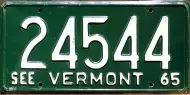 VERMONT 1965 LICENSE PLATE - A