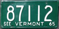 VERMONT 1965 LICENSE PLATE - A
