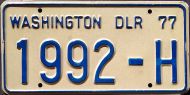WASHINGTON 1977 DEALER LICENSE PLATE - A